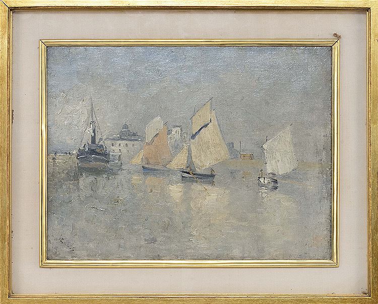 Boats in a harbor, vintage artwork by Frank Myers Boggs, 12x8" (A4) Poster