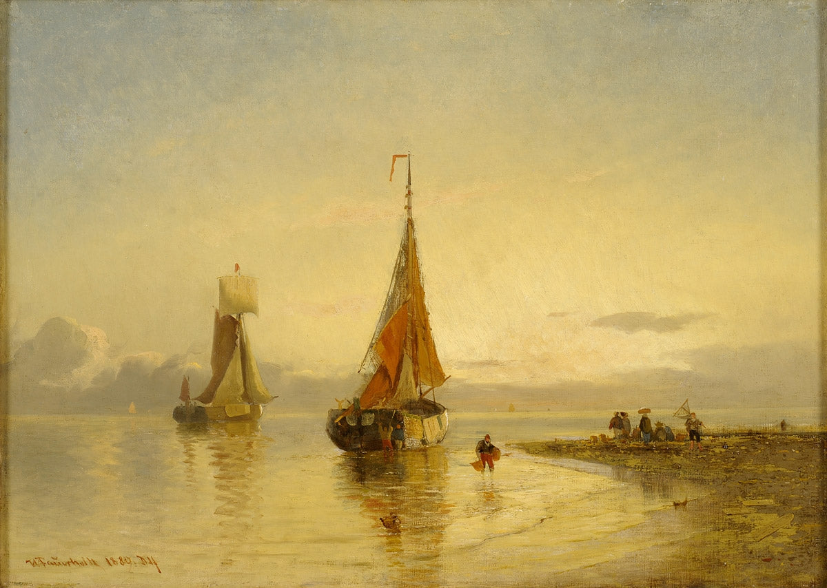 Fisherfolk unloading the catch, vintage artwork by Viggo Fauerholdt, 12x8" (A4) Poster