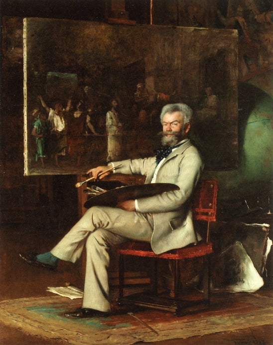 The Artist Munkaczy in his Studio, vintage artwork by Hans Temple, 12x8" (A4) Poster