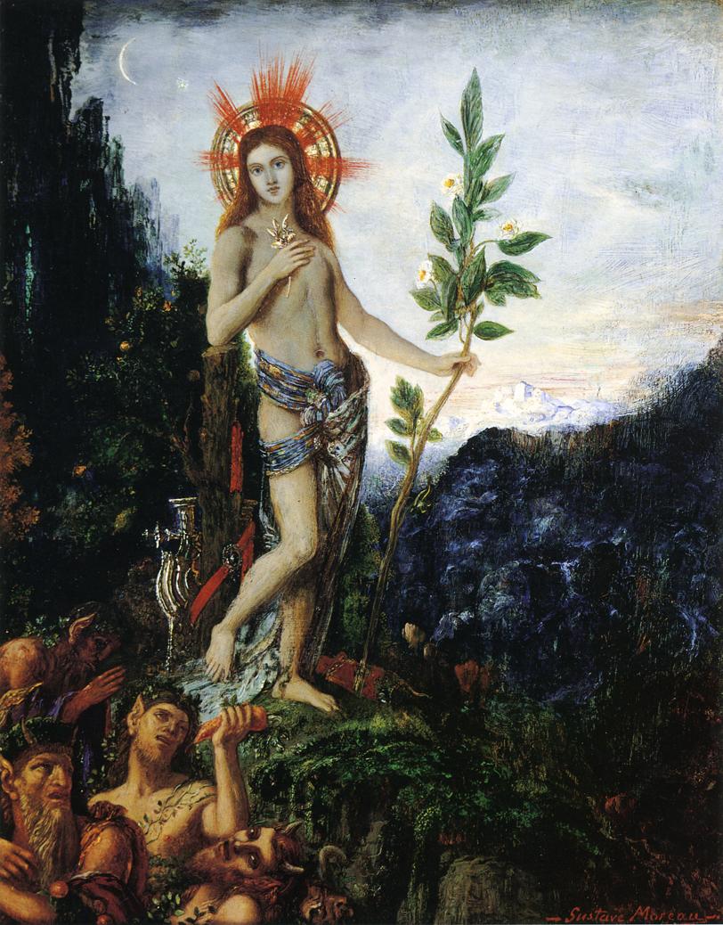 Apollo and the Satyrs, vintage artwork by Gustave Moreau, 12x8" (A4) Poster