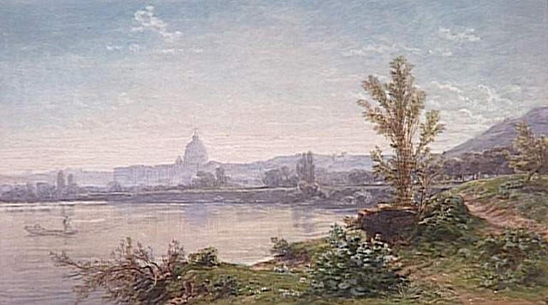 Le Tibre, Saint-Pierre et le Vatican (The Tiber, St Peter's and the Vatican), vintage artwork by Auguste Paul Charles Anastasi, A3 (16x12") Poster Print