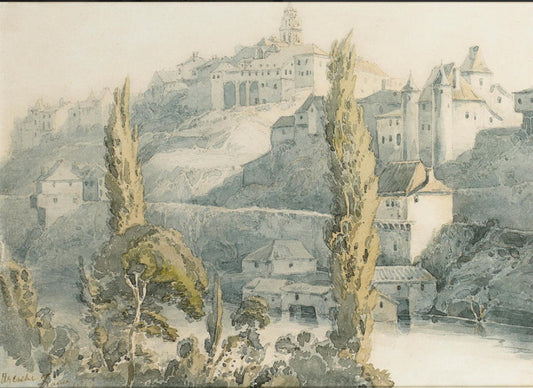 A Continental Town, vintage artwork by François Louis Thomas Francia, 12x8" (A4) Poster