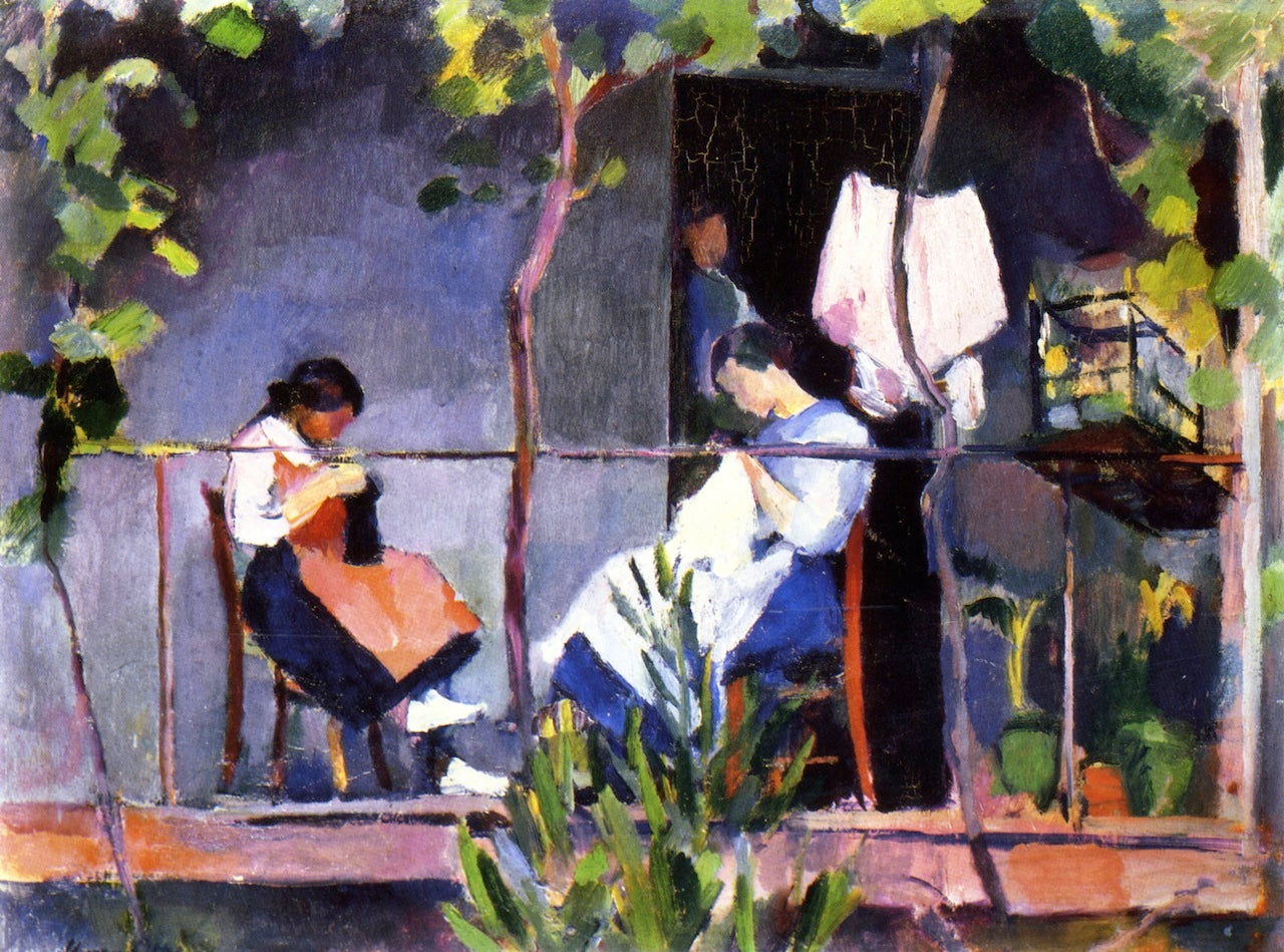 Dressmakers on a Balcony, vintage artwork by Henri Ottmann, 12x8" (A4) Poster