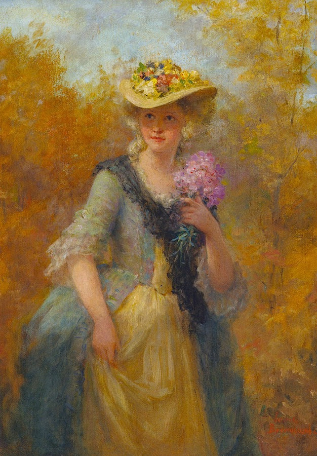Sunday Bonnet, vintage artwork by Jennie Brownscombe, 12x8" (A4) Poster