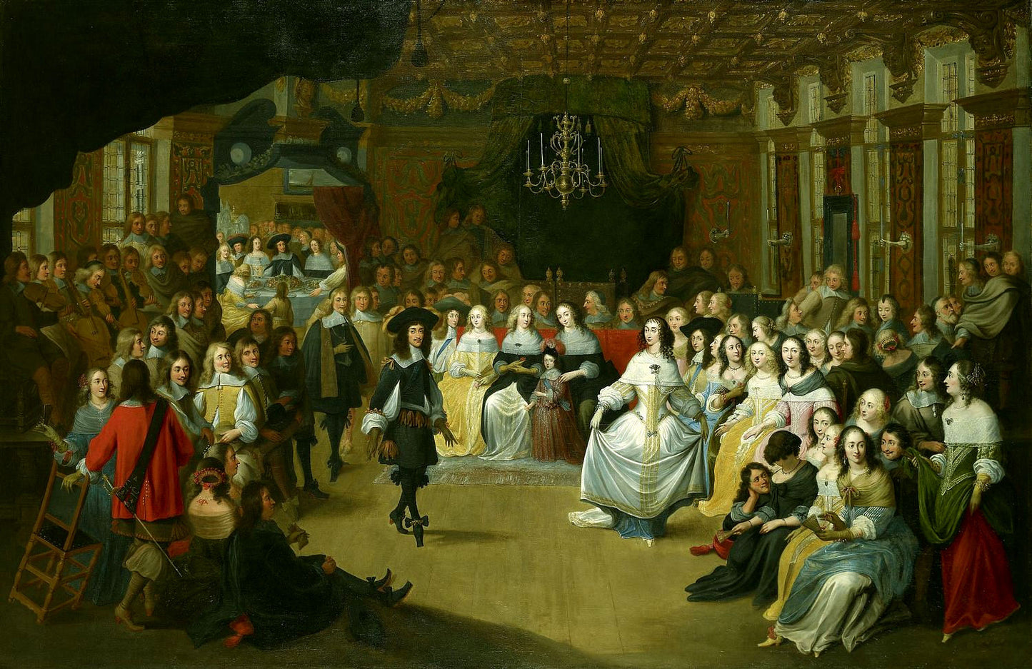 Ball given to Charles II in the Hague on his departure to England, vintage artwork by Hieronymus Janssens, 12x8" (A4) Poster
