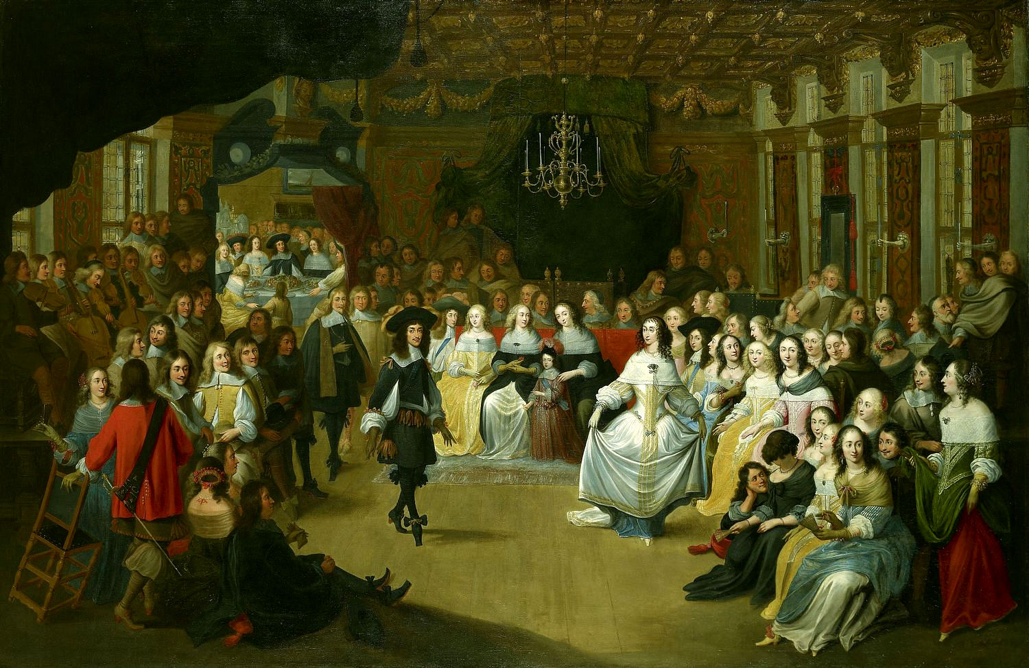 Ball given to Charles II in the Hague on his departure to England, vintage artwork by Hieronymus Janssens, 12x8" (A4) Poster