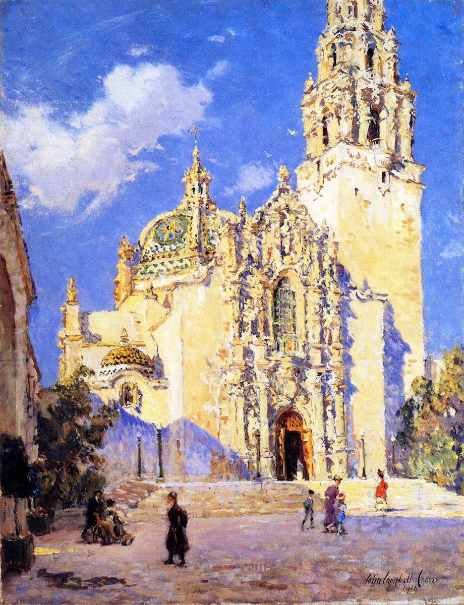 California State Building, San Diego Exposition, vintage artwork by Colin Campbell Cooper, 12x8" (A4) Poster