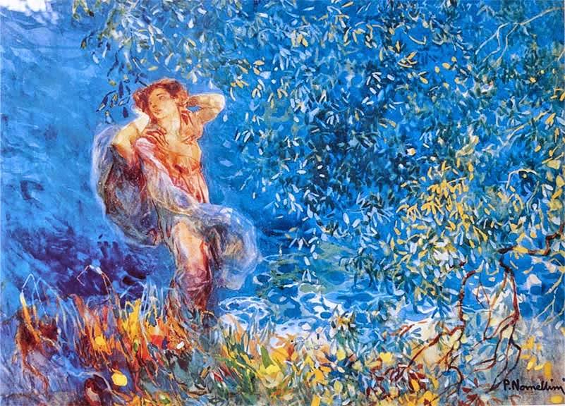 Ninfa delle acque, vintage artwork by Plinio Nomellini, 12x8" (A4) Poster
