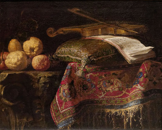 Still-Life, Lemons and Violin, vintage artwork by Francesco Fieravino, 12x8" (A4) Poster