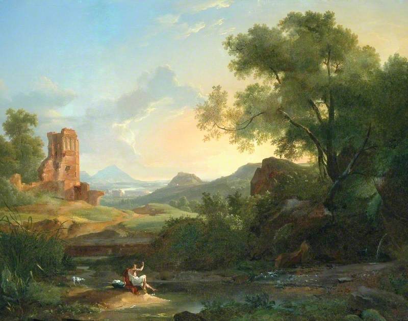 Landscape with a Man Frightened by  a Serpent among Ruins, vintage artwork by Achille-Etna Michallon, A3 (16x12") Poster Print