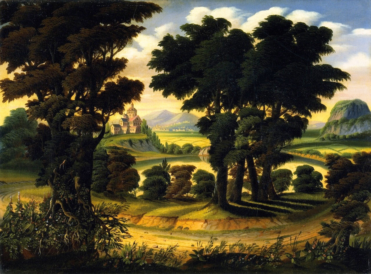 Landscape with Lake and Monastary, vintage artwork by Thomas Chambers, A3 (16x12") Poster Print
