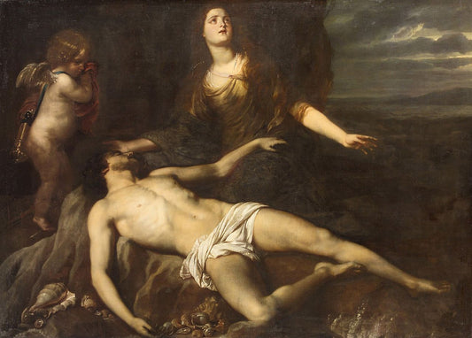 Hero Laments the Dead Leander, vintage artwork by Jan van den Hoecke, 12x8" (A4) Poster