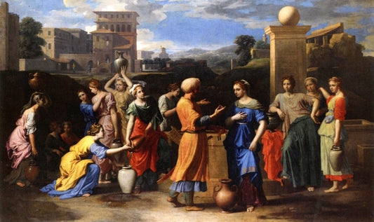Eliezer and Rebecca, vintage artwork by Nicolas Poussin, 12x8" (A4) Poster