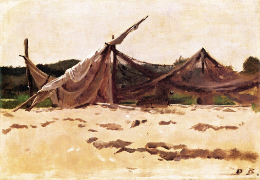 Sails and Nets Drying, vintage artwork by Dennis Miller Bunker, 12x8" (A4) Poster