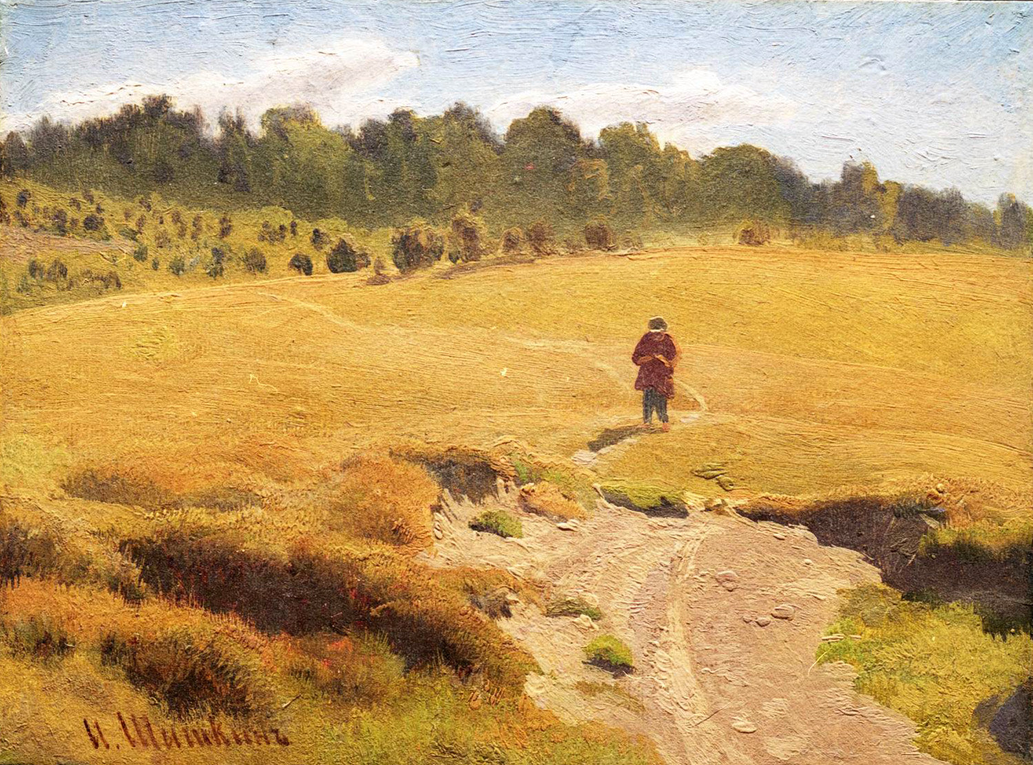 Boy in the Field, vintage artwork by Ivan Ivanovich Shishkin, 12x8" (A4) Poster