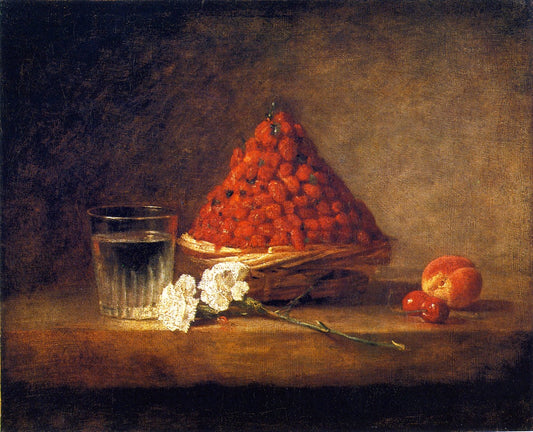 Basket of Strawberries, vintage artwork by Jean-Baptiste-Simeon Chardin, 12x8" (A4) Poster