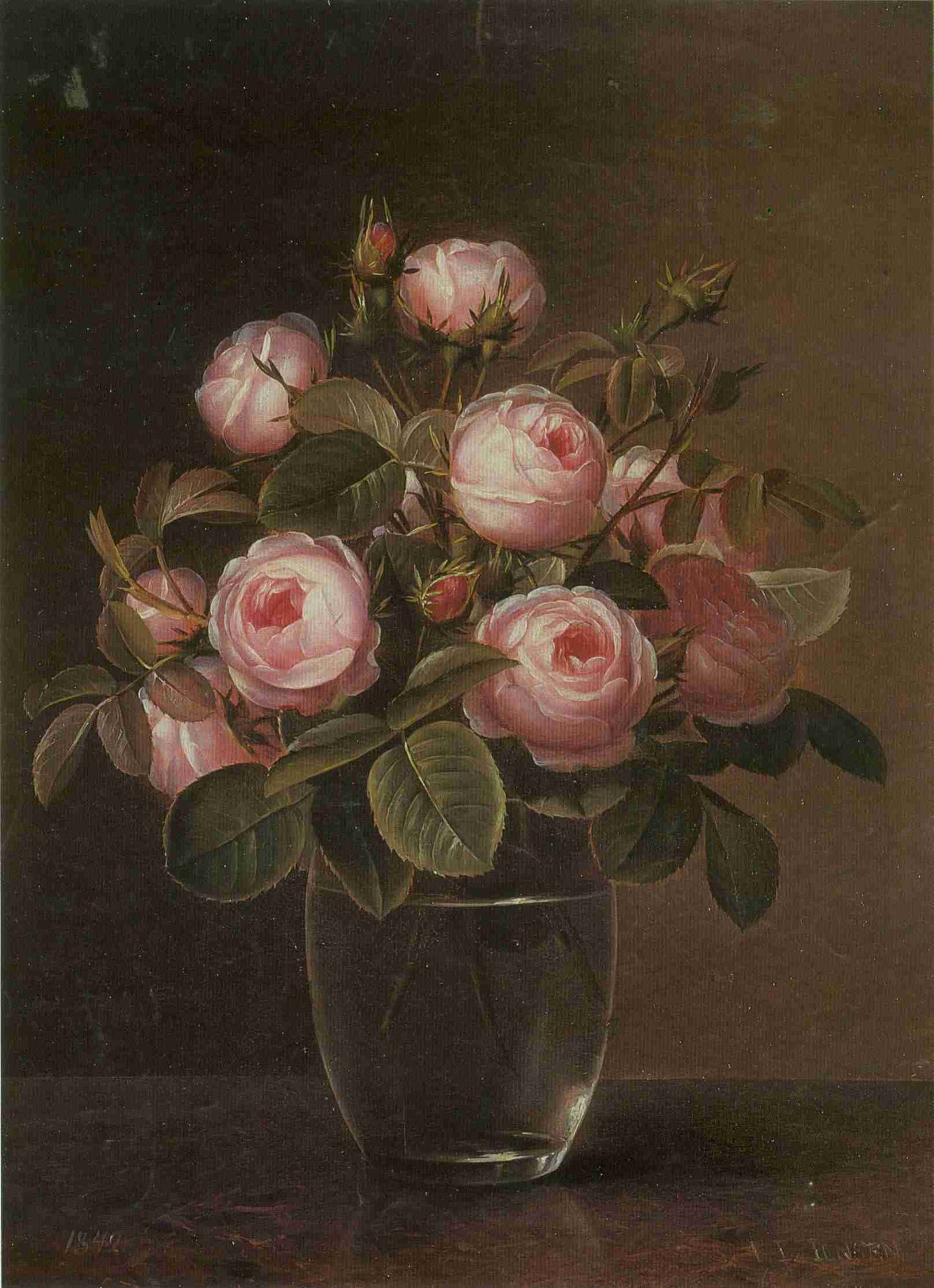 Roses in a glass vase, vintage artwork by Johan Laurentz (J.L.) Jensen, A3 (16x12") Poster Print