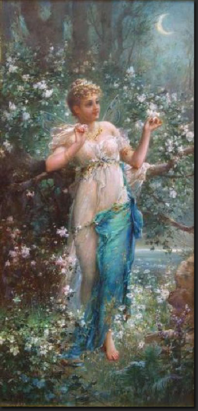 Beautiful Girl in the Moonlight by Hans Zatzka,A3(16x12")Poster