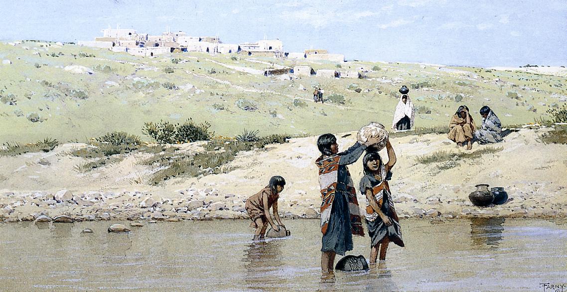 Drawing Water, vintage artwork by Henry F. Farny, 12x8" (A4) Poster