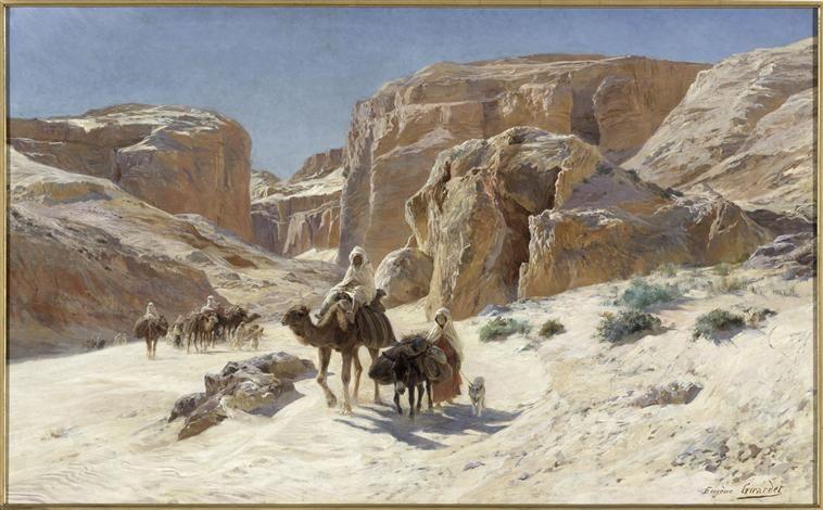 Caravane dans les dunes de Bou Saâda, vintage artwork by Eugène-Alexis Girardet, 12x8" (A4) Poster