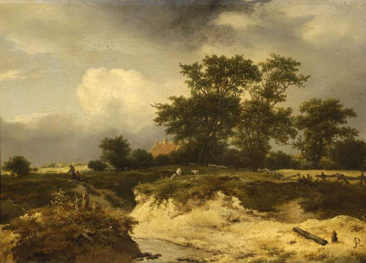 Landscape, a Brook and Farm-house among Trees, vintage artwork by Jacob van Ruisdael, 12x8" (A4) Poster