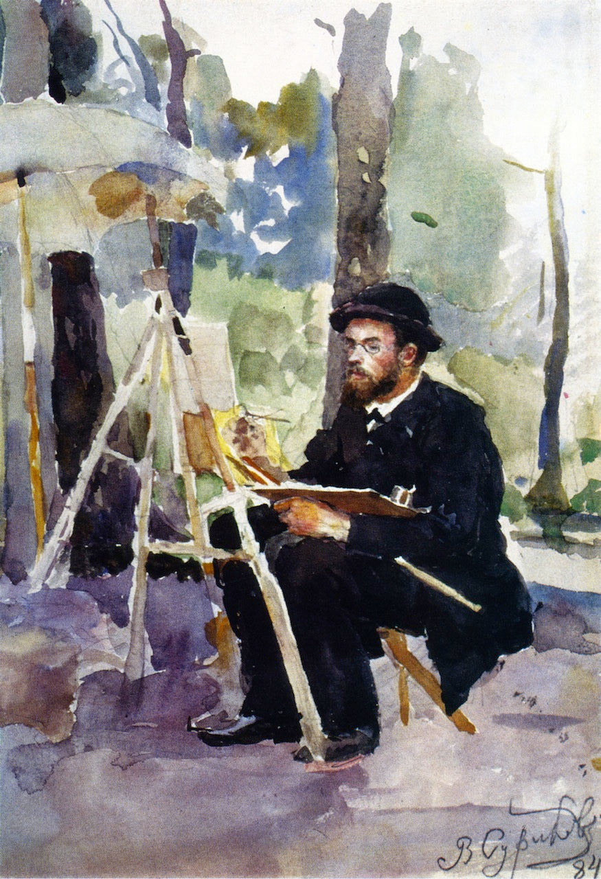 Ilya Ostroukov at the Easel, vintage artwork by Vasili Ivanovich Surikov, 12x8" (A4) Poster