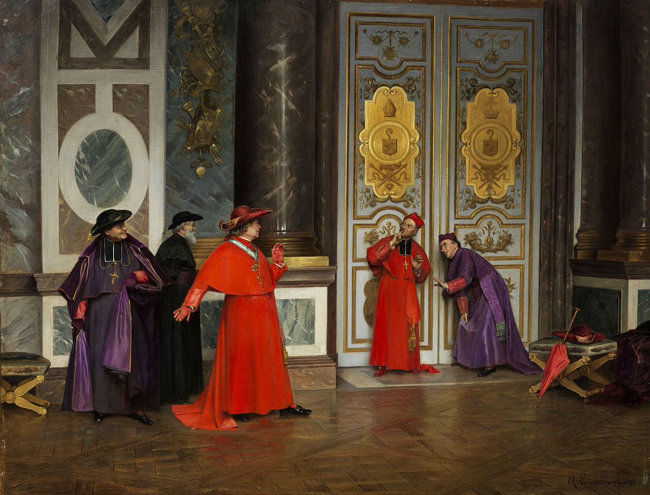 Cardinals in the Hall of the Vatican, vintage artwork by Henri Adolphe Laissement, 12x8" (A4) Poster