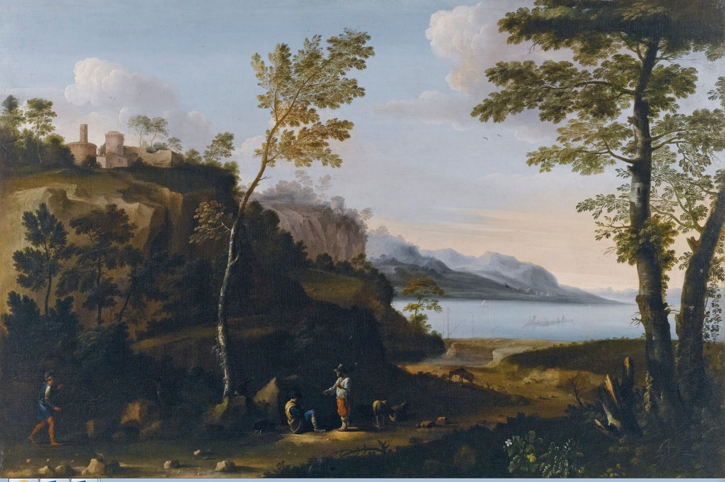 A Wooded Landscape with Peasants Resting on a Track, vintage artwork by Jan Miel, 12x8" (A4) Poster
