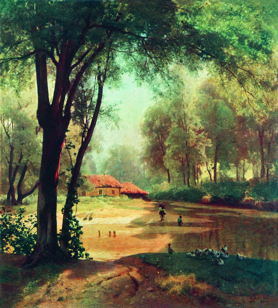 Houses in the Wood, vintage artwork by Vladimir Orlovsky, 12x8" (A4) Poster