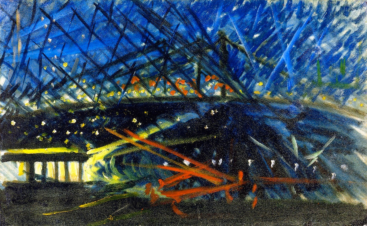 Night View of Brooklyn Bridge, vintage artwork by Joseph Stella, 12x8" (A4) Poster