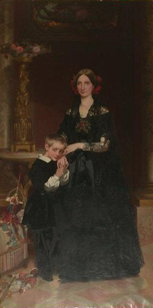 Princess Maria Carolina Augusta of the Two Sicilies with her son Prince Louis Philippe of Conde, vintage artwork by Victor Louis Mottez, A3 (16x12") Poster Print