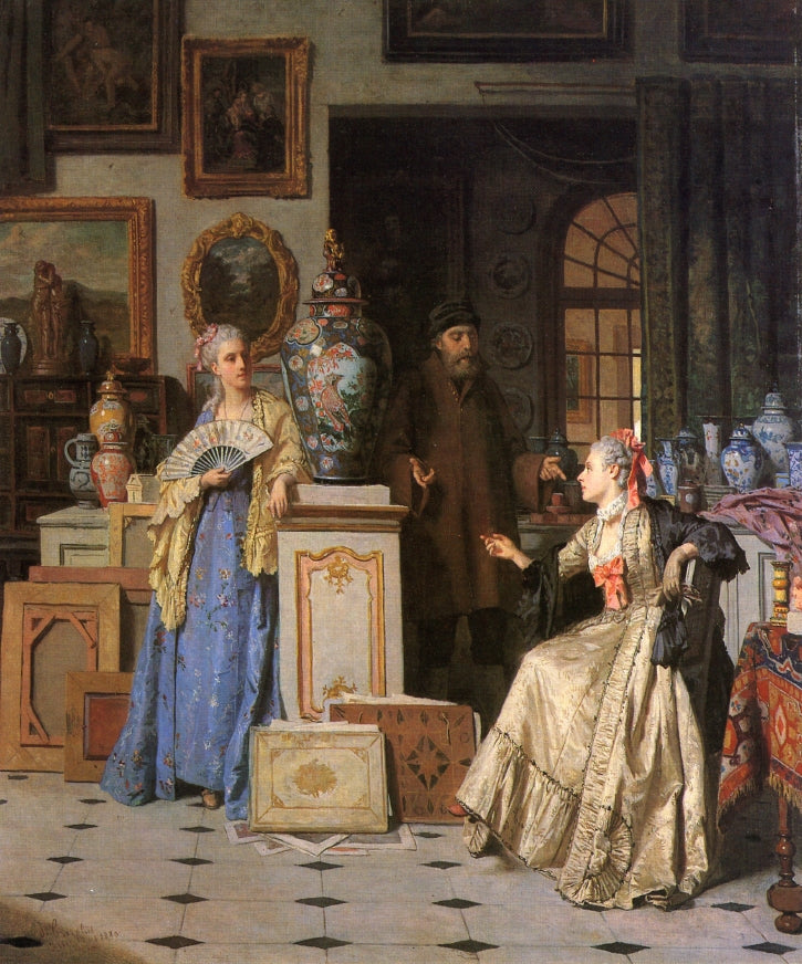 At the Antiquarian's, vintage artwork by Jean Carolus, 12x8" (A4) Poster