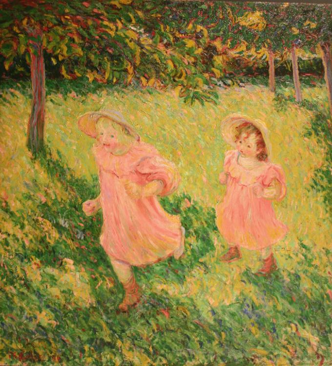 Lilly and Jimmy running in Giverny by Theodore Earl Butler,A3(16x12")Poster