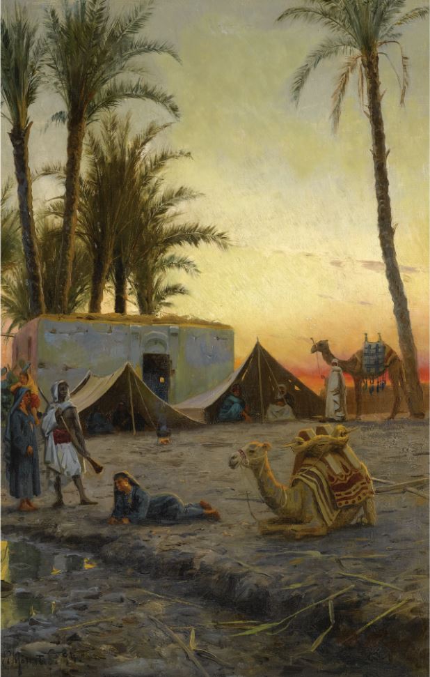 Desert Encampment, vintage artwork by Peder Mork Mønsted, 12x8" (A4) Poster