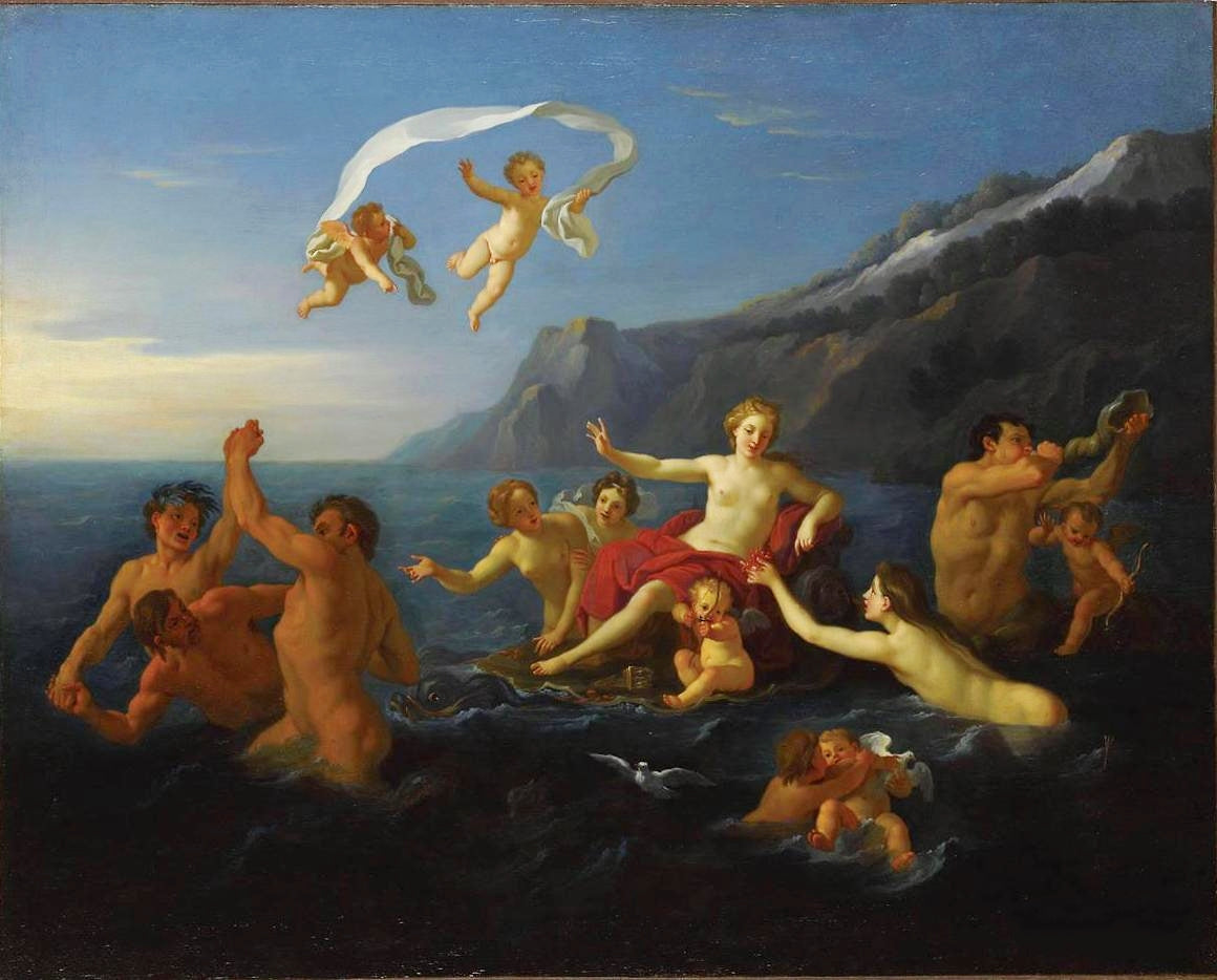 Triumph of Amphitrite, vintage artwork by Bon Boullogne, 12x8" (A4) Poster