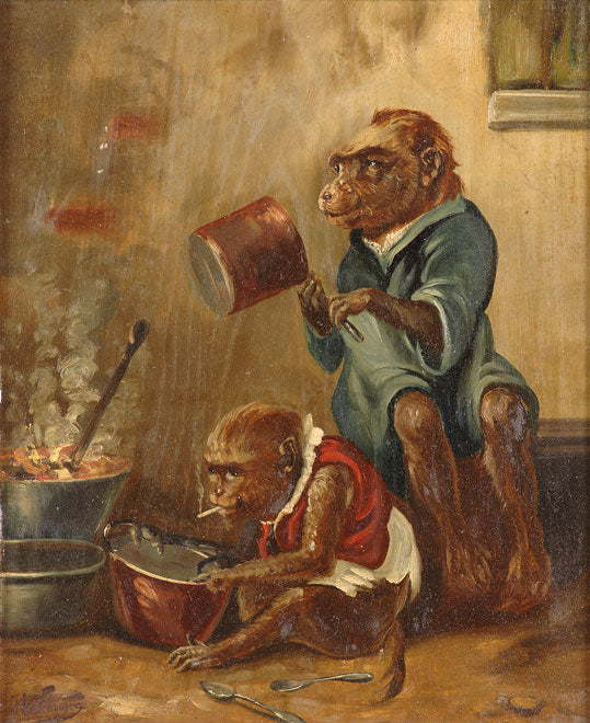 Monkeys in the Kitchen, vintage artwork by Henry Schouten, 12x8" (A4) Poster