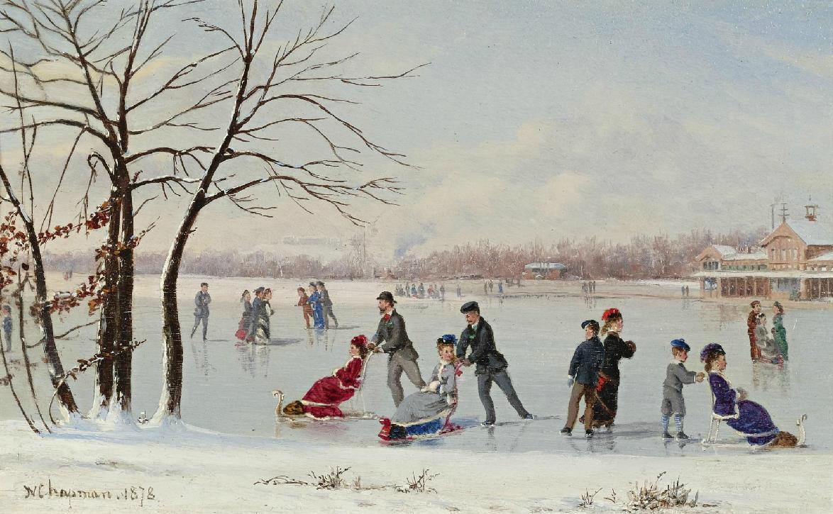 Skating on the Lake, vintage artwork by Conrad Wise Chapman, 12x8" (A4) Poster