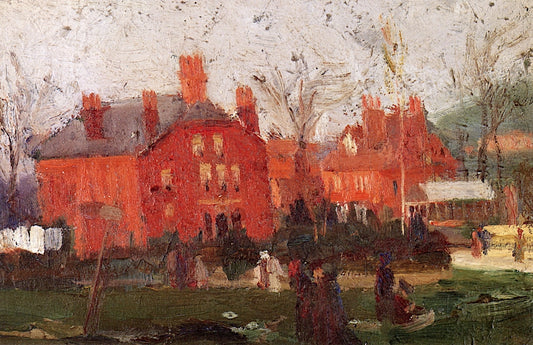 Houses in a Landscape, vintage artwork by Pierre Adolphe Valette, 12x8" (A4) Poster