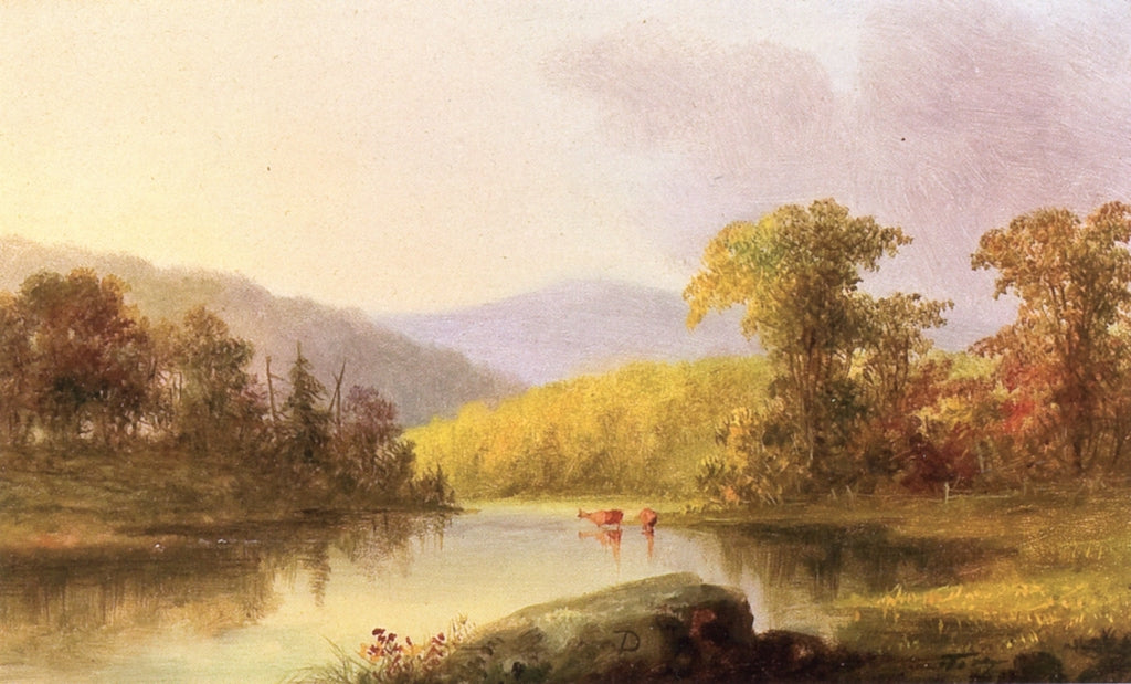 Summer Landscape with Cows at River, vintage artwork by George Henry Durrie, A3 (16x12") Poster Print