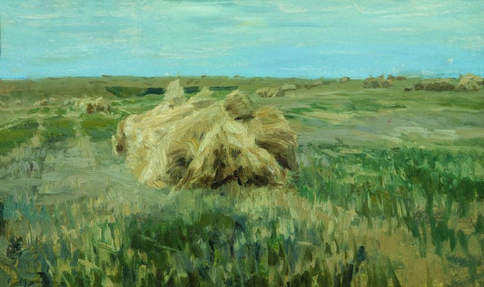 Haystacks in the Field, vintage artwork by Stanislav Zhukovsky, 12x8" (A4) Poster