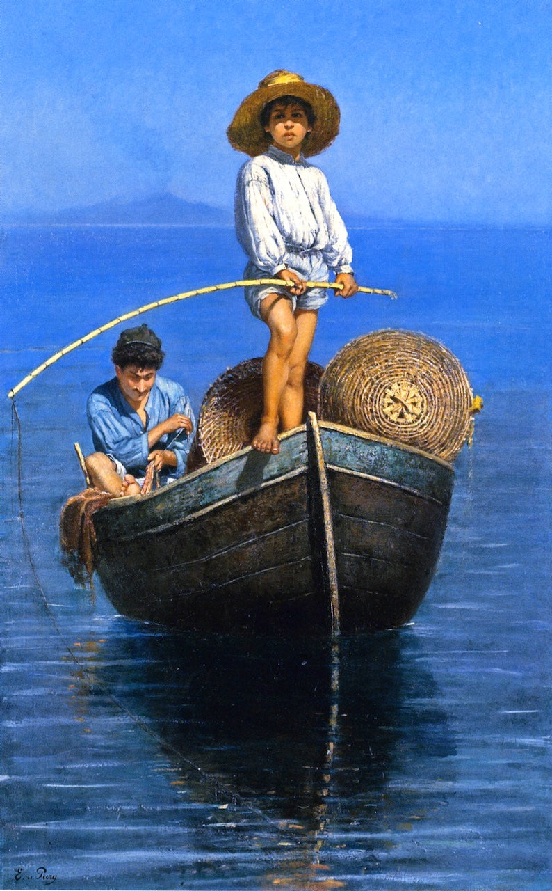 A Young Italian Fisher, vintage artwork by Edmond-Jean de Pury, 12x8" (A4) Poster