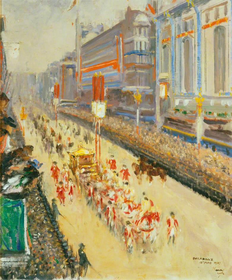 Procession, Piccadilly, 12 May 1937 by Sir John Lavery, R.A.,A3(16x12")Poster
