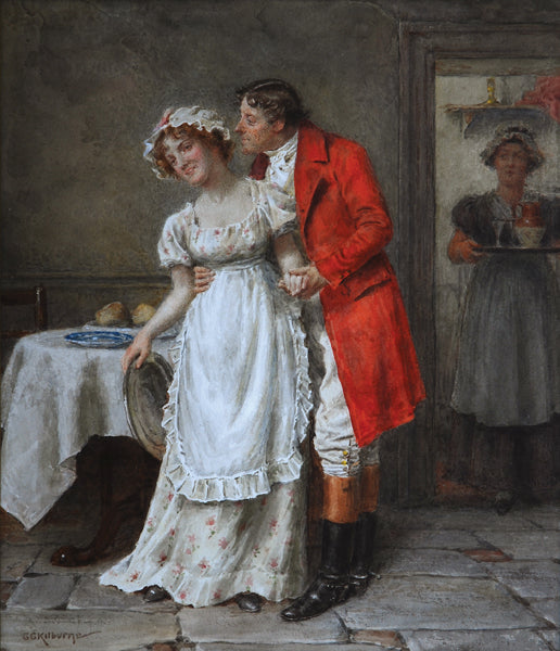 Gentleman and Maidservant, vintage artwork by George Goodwin Kilburne, 12x8" (A4) Poster