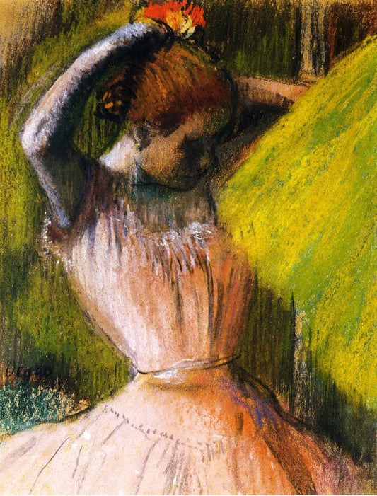 Ballet Corps Member Fixing Her Hair, vintage artwork by Edgar Degas, 12x8" (A4) Poster