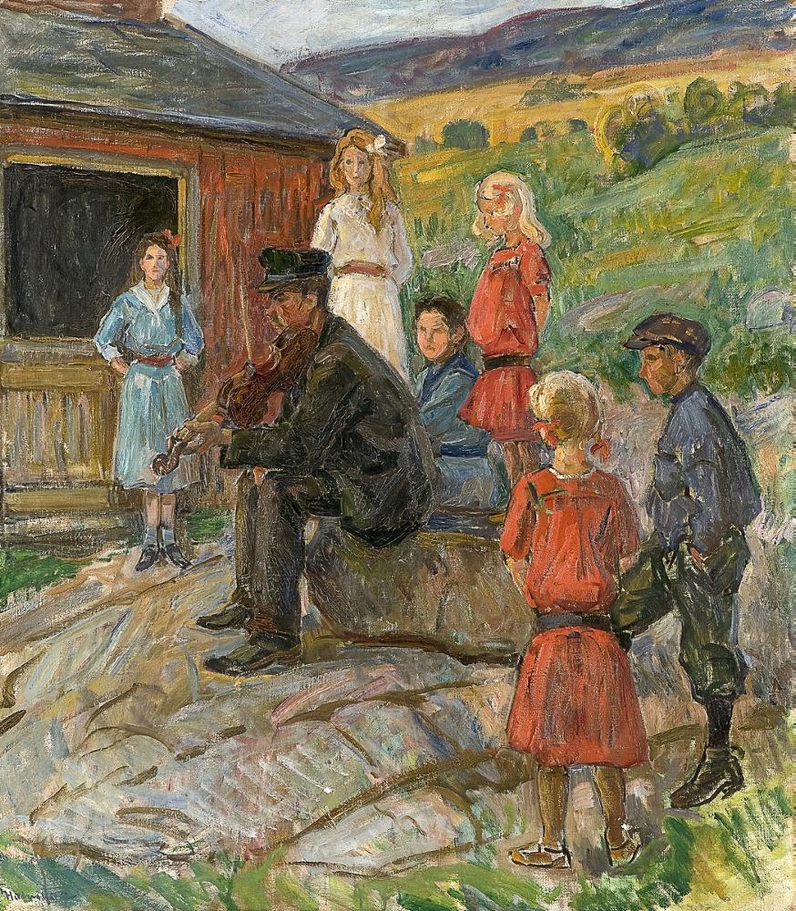 Young People and Fiddle Player by Thorolf Holmboe,A3(16x12")Poster