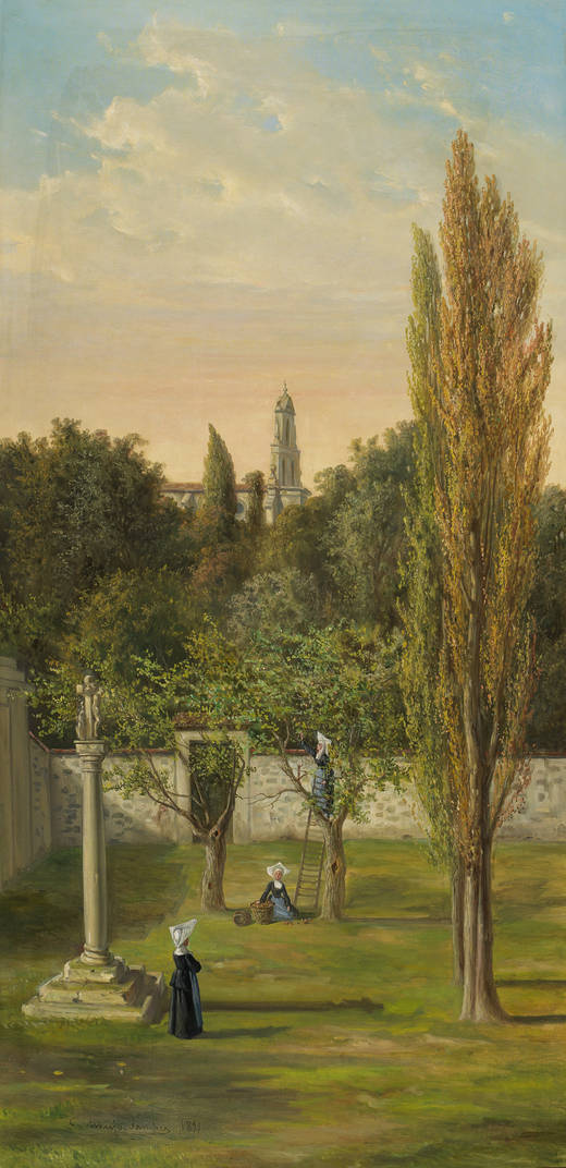 Landscape with Nuns, vintage artwork by Ceferino Araujo Sánchez, 12x8" (A4) Poster