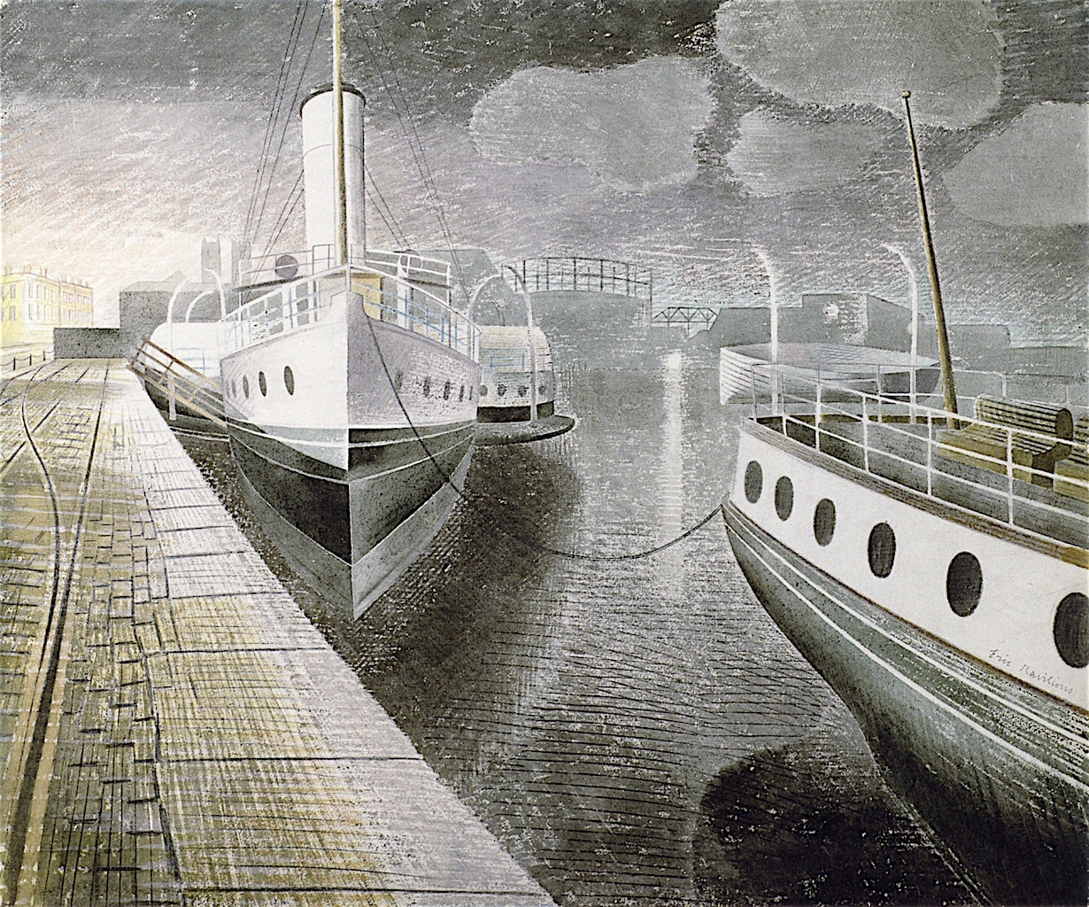 Paddle Steamers at Night, vintage artwork by Eric Ravilious, 12x8" (A4) Poster