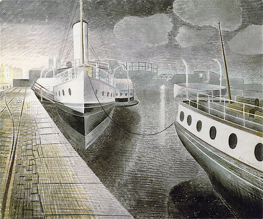 Paddle Steamers at Night, vintage artwork by Eric Ravilious, 12x8" (A4) Poster