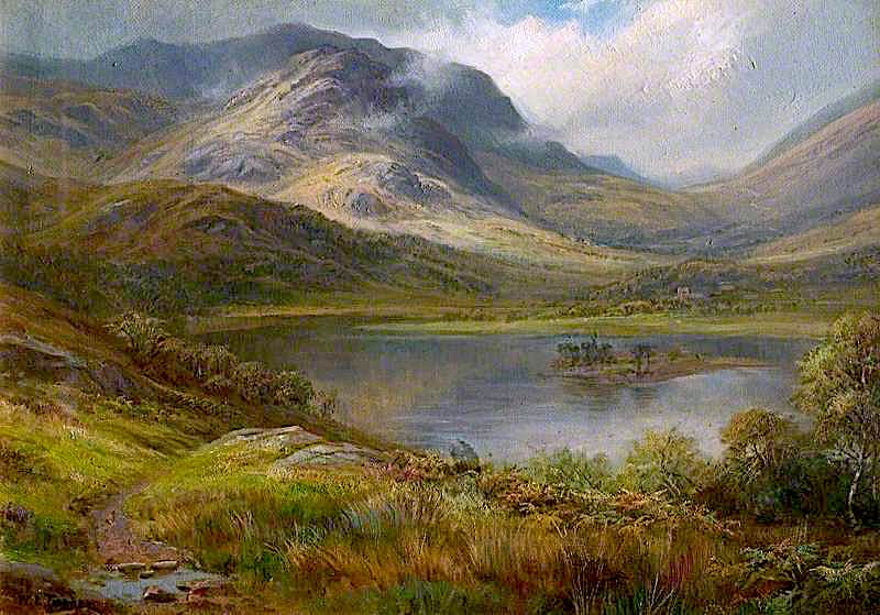 Grasmere and Holm Crag from Red Bank, Cumbria, vintage artwork by William Lakin Turner, 12x8" (A4) Poster