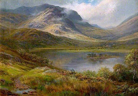 Grasmere and Holm Crag from Red Bank, Cumbria, vintage artwork by William Lakin Turner, 12x8" (A4) Poster